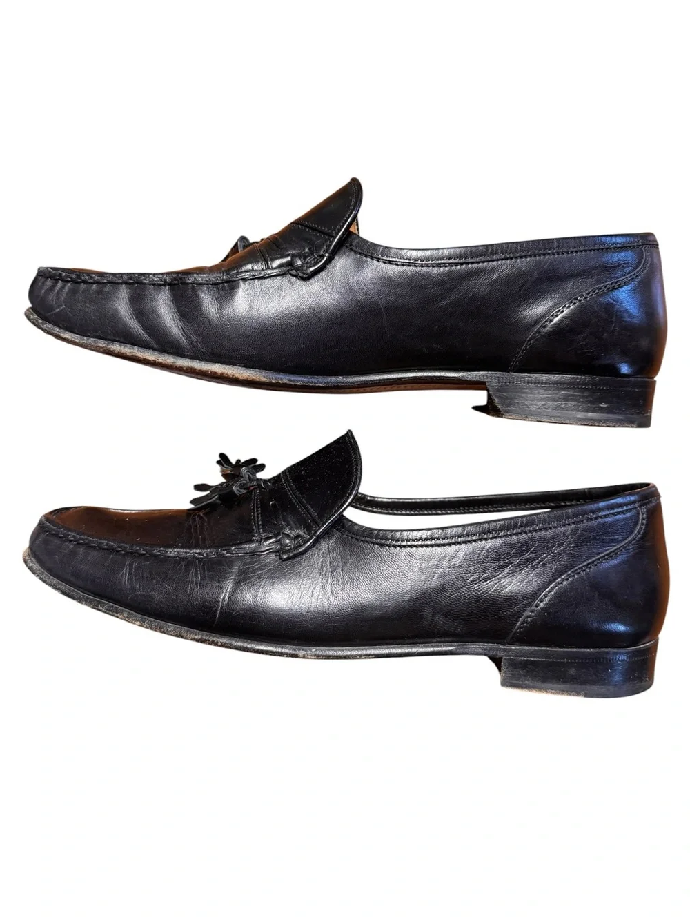 Bruno Magli Braxton Black Leather Tassel Loafers Mens 10.5 Bologna Italy Retro